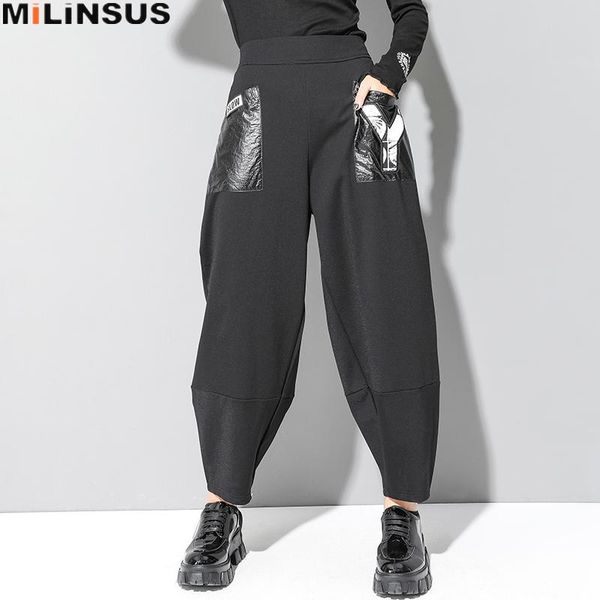 women's pants & capris gothic black trousers women harem casual streetwear patchwork fashion pockets female pencil autumn winter 2021, Black;white
women's pants & capris gothic black trousers women harem casual streetwear patchwork fashion pockets female pencil autumn winter 2021, Black;white