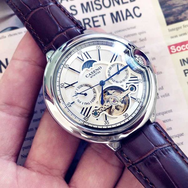 wristwatches the swiss sapphire hollow flywheel automatic mechanical watch men's casual business three-needle multi-function, Slivery;brown
wristwatches the swiss sapphire hollow flywheel automatic mechanical watch men's casual business three-needle multi-function, Slivery;brown