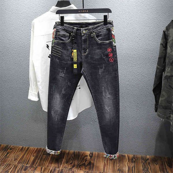 jeans fashion streetwear men slim fit elastic cotton ripped jeans embroidery patches designer punk pants hombre hip hop trousers, Blue
jeans fashion streetwear men slim fit elastic cotton ripped jeans embroidery patches designer punk pants hombre hip hop trousers, Blue