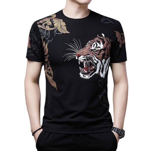 men's ice silk short sleeve 2021 summer new mercerized cotton tiger head printed round neck casual slim thin t-shirt, White;black
men's ice silk short sleeve 2021 summer new mercerized cotton tiger head printed round neck casual slim thin t-shirt, White;black
