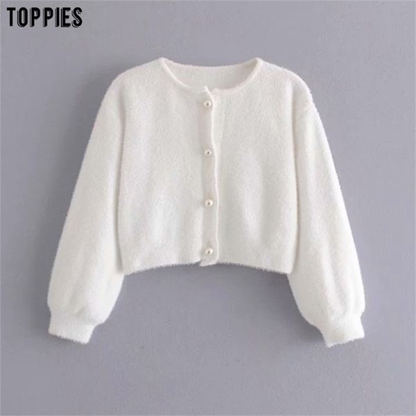 white crop sweater pearls button short cardigan woman knitted jacket mohair ladies 210421
white crop sweater pearls button short cardigan woman knitted jacket mohair ladies 210421