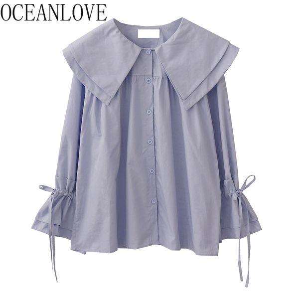 women shirts solid peter pan collar flare sleeve spring japan style blouses vintage kawaii buttons bow blusas mujer 210415, White
women shirts solid peter pan collar flare sleeve spring japan style blouses vintage kawaii buttons bow blusas mujer 210415, White