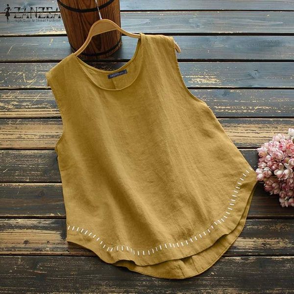women's blouses & shirts vintage irregular tank summer embroidery zanzea 2021 casual sleeveless blusas female o neck chemise, White
women's blouses & shirts vintage irregular tank summer embroidery zanzea 2021 casual sleeveless blusas female o neck chemise, White