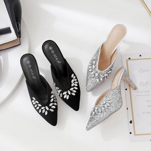 slippers sequins fashion pointed rhinestone women crystal stiletto sandals high heels summer casual shoes for slides, Black
slippers sequins fashion pointed rhinestone women crystal stiletto sandals high heels summer casual shoes for slides, Black