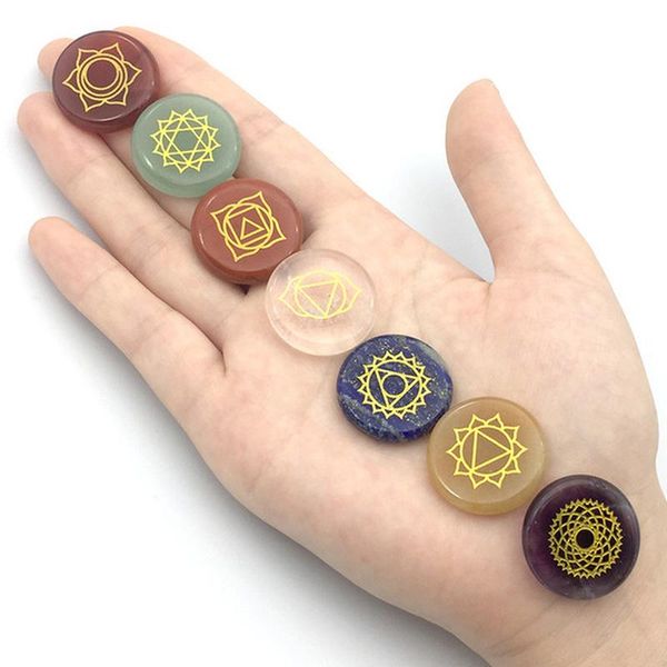 other 7 pcs/set chakra natural stones beads with clear quartzs for jewelry making supplies 25mm engraved symbols polished palm stone
other 7 pcs/set chakra natural stones beads with clear quartzs for jewelry making supplies 25mm engraved symbols polished palm stone