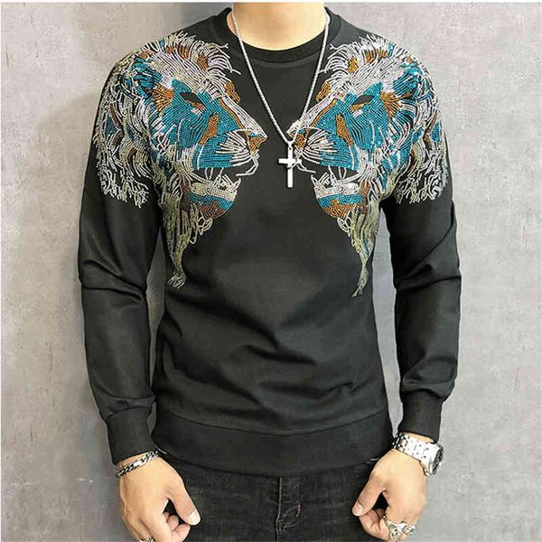 hoodie european style men's sanitary clothes autumn heavy dual lion head ironing drill round-necked long sleeve hoodies sweatshirt, Black
hoodie european style men's sanitary clothes autumn heavy dual lion head ironing drill round-necked long sleeve hoodies sweatshirt, Black