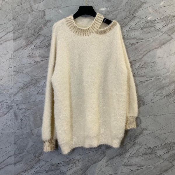 women's sweaters 2021 autumn winter women mink hair knitting beading deco casual apricot grey jumpers, White;black
women's sweaters 2021 autumn winter women mink hair knitting beading deco casual apricot grey jumpers, White;black
