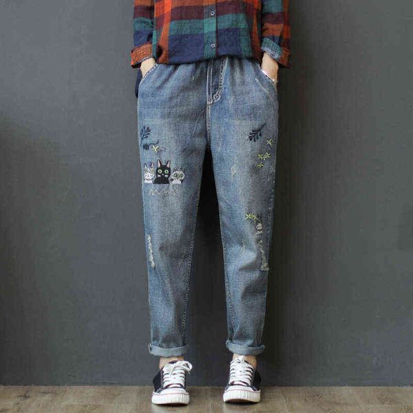 women spring summer fashion korea style elastic waist vintage embroidery calf length harem pants office lady casual loose jeans 211129, Blue
women spring summer fashion korea style elastic waist vintage embroidery calf length harem pants office lady casual loose jeans 211129, Blue