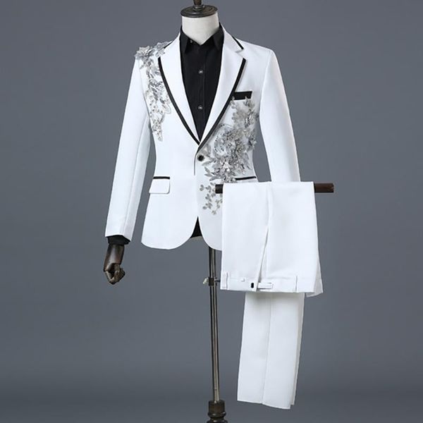 men's suits & blazers applique one button notched collar casual dress suit embroidery wedding groom tuxedo party stage costume homme, White;black
men's suits & blazers applique one button notched collar casual dress suit embroidery wedding groom tuxedo party stage costume homme, White;black