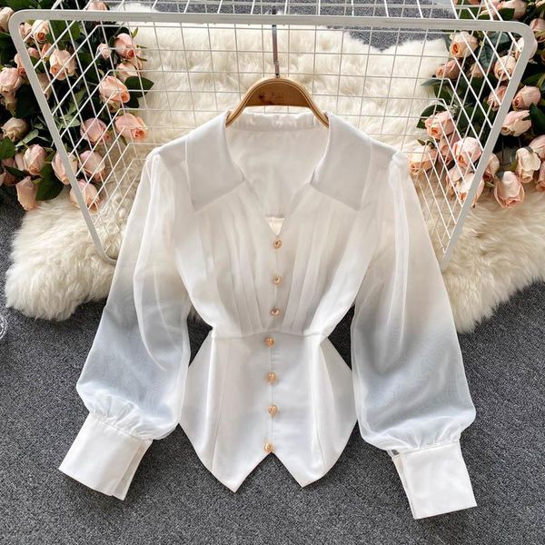 women's blouses & shirts spring autumn ladies blouse elegant turn down collar long sleeve buttons decoration side zipper slim fit women, White
women's blouses & shirts spring autumn ladies blouse elegant turn down collar long sleeve buttons decoration side zipper slim fit women, White
