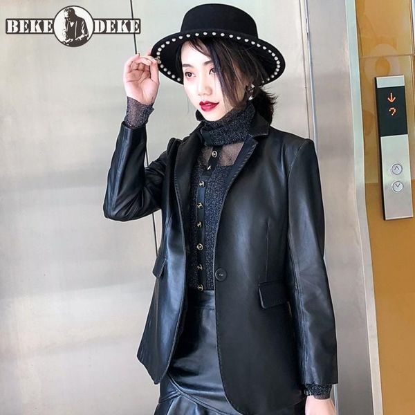 women's leather & faux spring office ladies sheepskin blazer coat women one button suit genuine jacket slim fit short elegant jackets 3, Black
women's leather & faux spring office ladies sheepskin blazer coat women one button suit genuine jacket slim fit short elegant jackets 3, Black