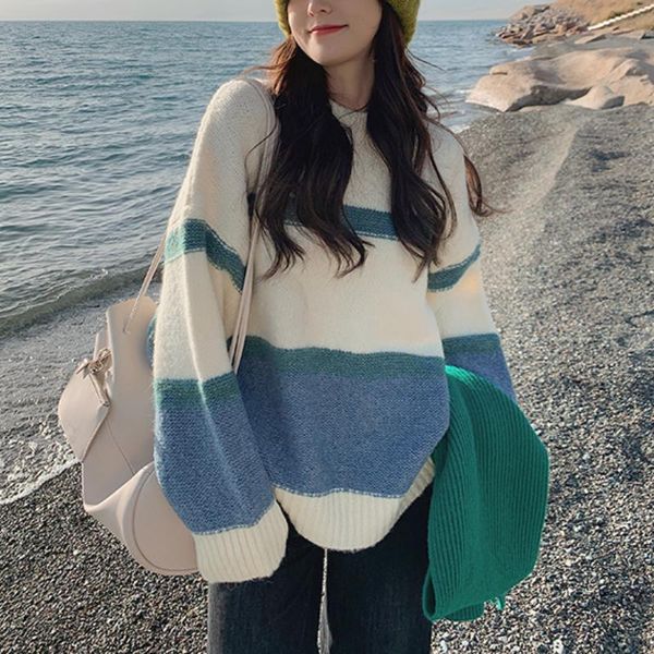 women's sweaters winter warm knitted pullover sweater women stripe patchwork casual female korean elegant loose knitwear 2021, White;black
women's sweaters winter warm knitted pullover sweater women stripe patchwork casual female korean elegant loose knitwear 2021, White;black