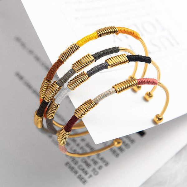 vintage handmade colorful string wrap bangles for women stainless steel gold opening cuff jewelry gift pulseras mujer bangle, Black
vintage handmade colorful string wrap bangles for women stainless steel gold opening cuff jewelry gift pulseras mujer bangle, Black