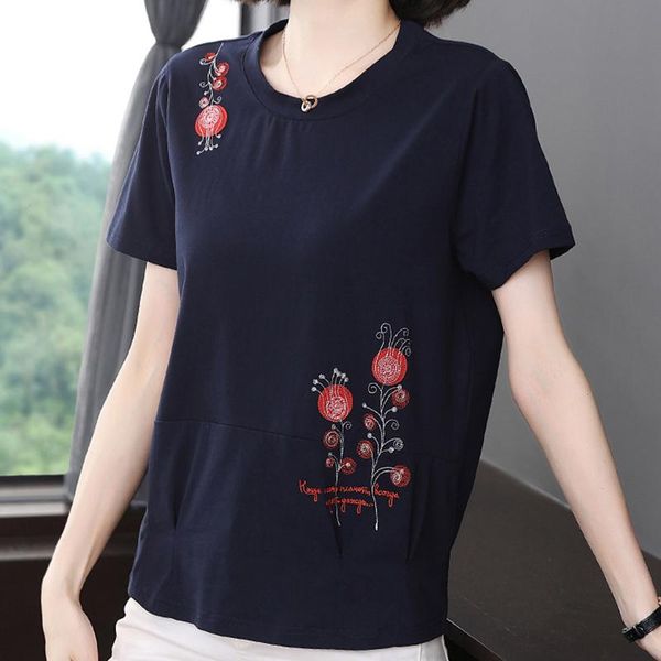women's t-shirt shintimes blue floral embroidery t shirt women 2021 summer vintage cotton loose korean woman clothes tee femme, White
women's t-shirt shintimes blue floral embroidery t shirt women 2021 summer vintage cotton loose korean woman clothes tee femme, White