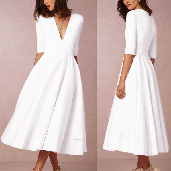 white summer dresses for women clothing half sleeve v-neck office lady dress female wedding and party dresses y1006, Black;gray
white summer dresses for women clothing half sleeve v-neck office lady dress female wedding and party dresses y1006, Black;gray