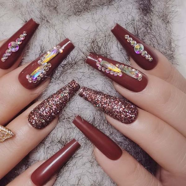 24pcs design luxury jewelry long ballet coffin fake nails crystal diamond brown false1, Red;gold
24pcs design luxury jewelry long ballet coffin fake nails crystal diamond brown false1, Red;gold