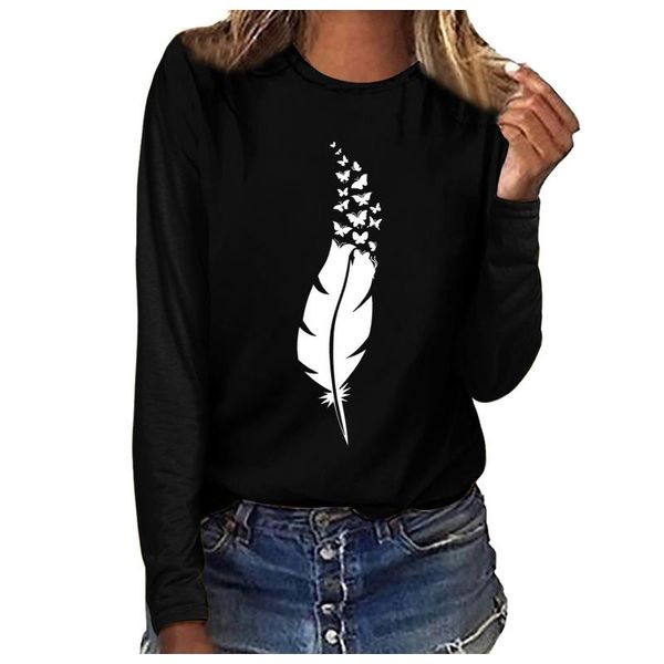 women's t-shirt women t-shirts ladies feather printing long sleeve o neck loose tees harajuku clothes, White
women's t-shirt women t-shirts ladies feather printing long sleeve o neck loose tees harajuku clothes, White