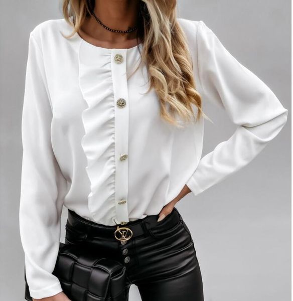 women 2021 spring o-neck buttons ruffle blouse shirt elegant solid ol blusa lady autumn long sleeve streetwear s-2xl women's blouses &, White
women 2021 spring o-neck buttons ruffle blouse shirt elegant solid ol blusa lady autumn long sleeve streetwear s-2xl women's blouses &, White