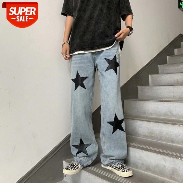 four men and women five-pointed star patch raw edge jeans american street loose straight mopping trousers #ij60, Blue
four men and women five-pointed star patch raw edge jeans american street loose straight mopping trousers #ij60, Blue