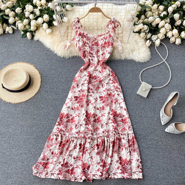 summer red floral printed spaghetti strap long dress women bohemian vacation beach vestidos female high waist robe 2021 new y0603, Black;gray
summer red floral printed spaghetti strap long dress women bohemian vacation beach vestidos female high waist robe 2021 new y0603, Black;gray