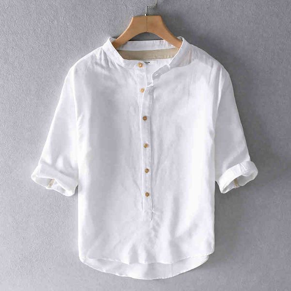 men's t-shirts summer three-quarter sleeve cotton and linen shirt brand casual stand collar white shirts for men fashion chemise zx3m, White;black
men's t-shirts summer three-quarter sleeve cotton and linen shirt brand casual stand collar white shirts for men fashion chemise zx3m, White;black