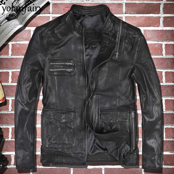 men's leather & faux genuine jacket men 100% real sheepskin coat for thin spring and autumn slim short moto biker 012 pwx64, Black
men's leather & faux genuine jacket men 100% real sheepskin coat for thin spring and autumn slim short moto biker 012 pwx64, Black