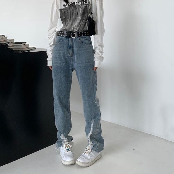 women's jeans mopping summer 2021 korean version of loose thin high-waisted light-colored burrs ripped straight-leg pants, Blue
women's jeans mopping summer 2021 korean version of loose thin high-waisted light-colored burrs ripped straight-leg pants, Blue