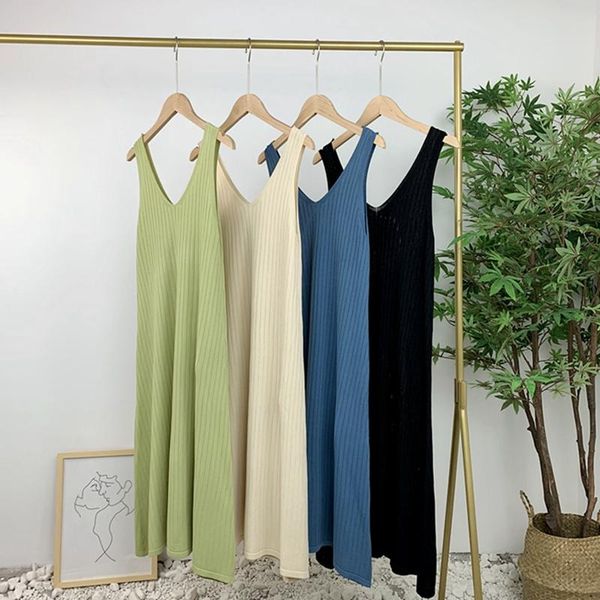 women knit v-neck dress summer 2021 korean sleeveless ribbing sling dresses casual fashion vestidos wl94, Black;gray
women knit v-neck dress summer 2021 korean sleeveless ribbing sling dresses casual fashion vestidos wl94, Black;gray