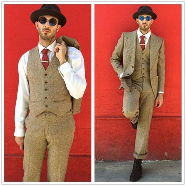 men's suits & blazers personal tailor vintage wool tweed three-piece brown khaki small herringbone suit custom slim fit men, White;black
men's suits & blazers personal tailor vintage wool tweed three-piece brown khaki small herringbone suit custom slim fit men, White;black