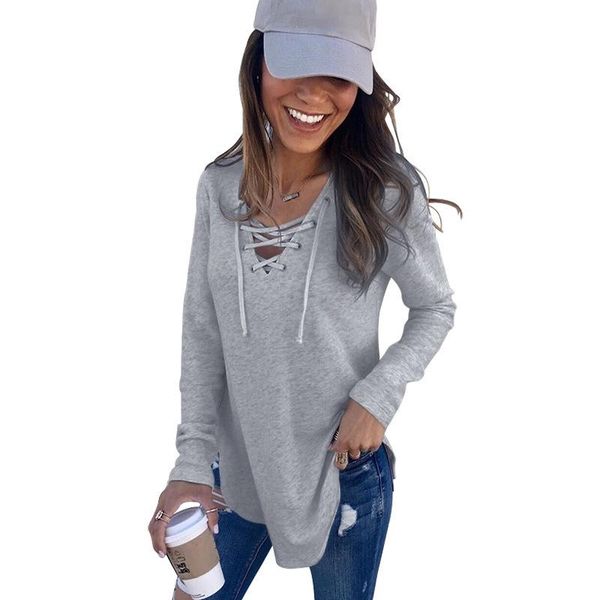 women's t-shirt pullover drop t shirts lace-up woman long sleeve spring autumn tee female top, White
women's t-shirt pullover drop t shirts lace-up woman long sleeve spring autumn tee female top, White