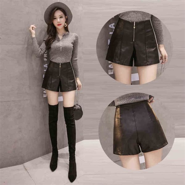 high waist shorts woman girls a-line elegant leather short bottoms casual loose autumn winter women 210719, White;black
high waist shorts woman girls a-line elegant leather short bottoms casual loose autumn winter women 210719, White;black