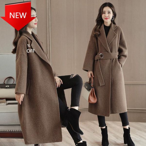 women's wool & blends long winter blend coat turn-down collar and jacket loose solid outerwear office lady belt women, Black
women's wool & blends long winter blend coat turn-down collar and jacket loose solid outerwear office lady belt women, Black