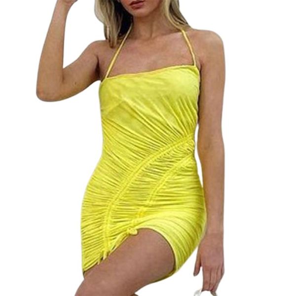 women's swimwear women halter dress with pleated drawstring decoration skinny fit bright color summer clothing, White;black
women's swimwear women halter dress with pleated drawstring decoration skinny fit bright color summer clothing, White;black