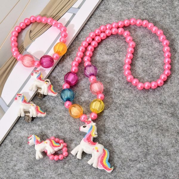 children's jewelry girl's princess unicorn necklace bracelet ring 4-piece set, Silver
children's jewelry girl's princess unicorn necklace bracelet ring 4-piece set, Silver