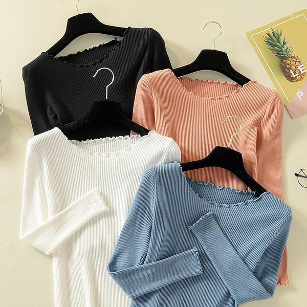 women's sweaters fashion korean women knitted sweater slim petal collar shirt elastic bottoming pullover, White;black
women's sweaters fashion korean women knitted sweater slim petal collar shirt elastic bottoming pullover, White;black