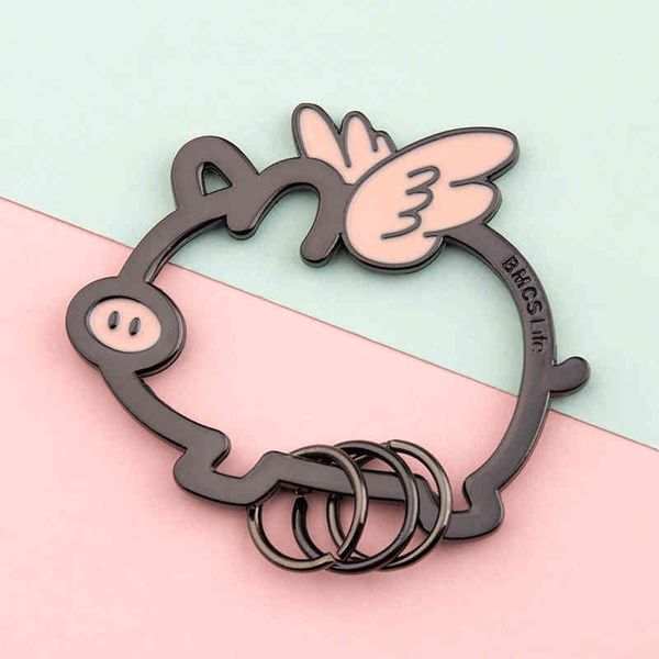 cute piggy key rings kawaii pig women girl car keyring purse pendant bag charm for keychain holders lovers couples gift, Silver