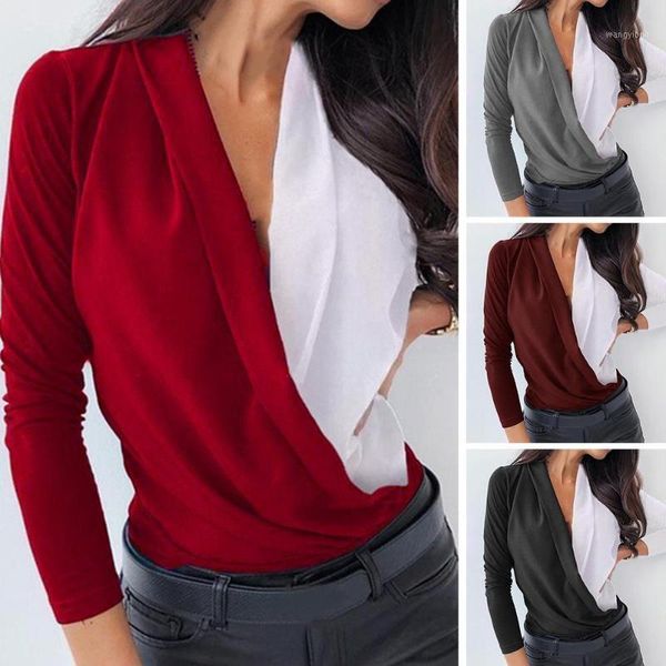 women v neck loose blouse plus size pullovers casual pleated sleeve shirts patchwork long autumn a9k3, White
women v neck loose blouse plus size pullovers casual pleated sleeve shirts patchwork long autumn a9k3, White