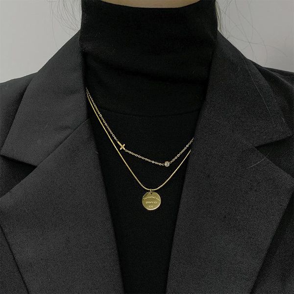 pendant necklaces timeonly simple double layering titanium steel coin letter necklace for women girl cross shinning rhinestone, Silver
pendant necklaces timeonly simple double layering titanium steel coin letter necklace for women girl cross shinning rhinestone, Silver