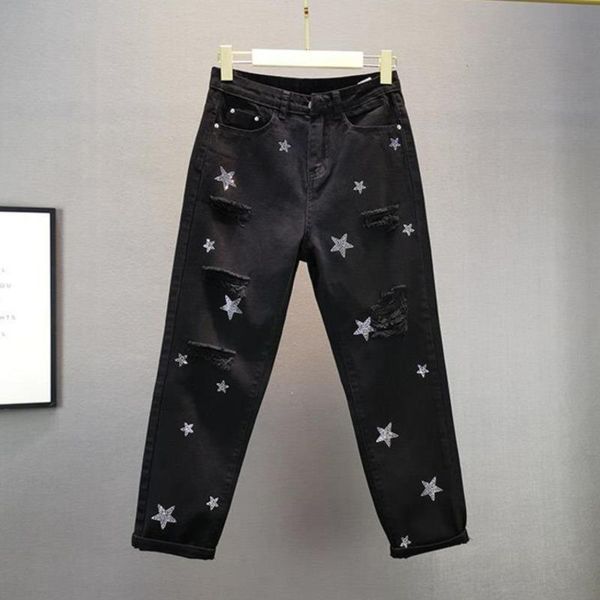 women's jeans white black hole summer thin baggy women streetwear harajuku pants denim trousers plus size drilling pantalones mujer, Blue
women's jeans white black hole summer thin baggy women streetwear harajuku pants denim trousers plus size drilling pantalones mujer, Blue