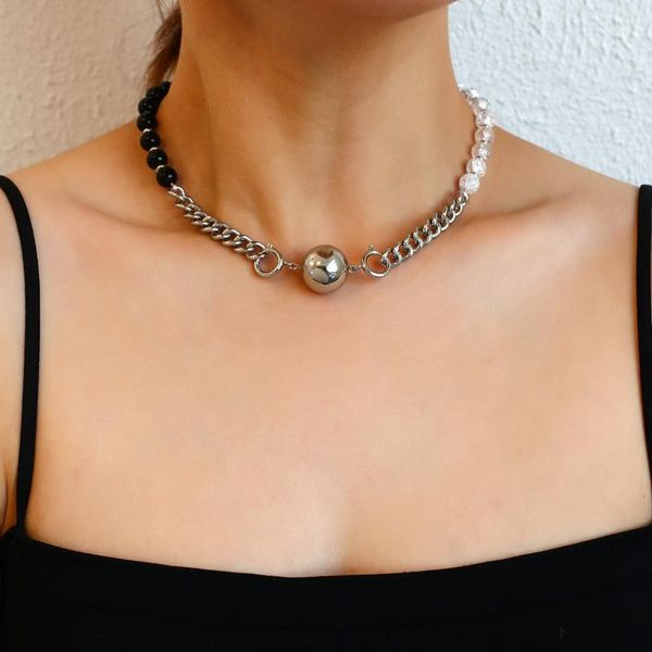 chains aensoa bohemia handmade white transparent beads mix black beaded acrylic resin necklace personality metal ball pendant, Silver
chains aensoa bohemia handmade white transparent beads mix black beaded acrylic resin necklace personality metal ball pendant, Silver