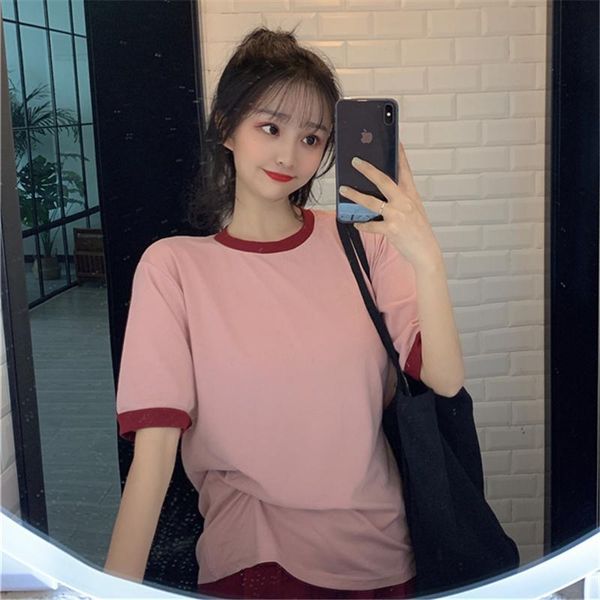 women's t-shirt 2021 summer short sleeve cotton female students block color o-neck patchwork preppy style woman and tees wholesale, White
women's t-shirt 2021 summer short sleeve cotton female students block color o-neck patchwork preppy style woman and tees wholesale, White
