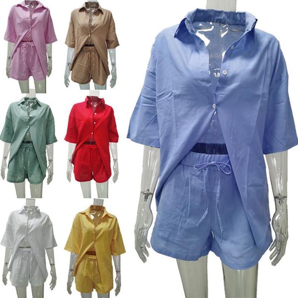 women's tracksuits 2021 solid color single-breasted short-sleeved half sleeve shirt shorts two piece set loose fashion casual suit, Gray
women's tracksuits 2021 solid color single-breasted short-sleeved half sleeve shirt shorts two piece set loose fashion casual suit, Gray