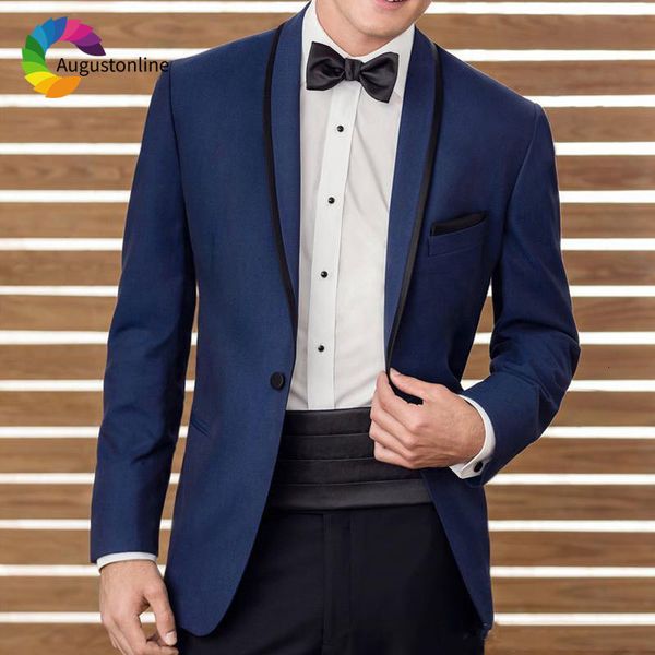 men's suits & blazers classic navy blue wedding for men blazer jacket black shawl lapel slim fit groom tuxedos elegent groomsmen c, White;black