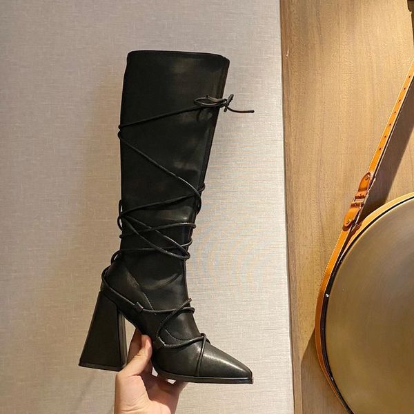 boots fashion stretch square toe women bandage shoes knee-high woman lace-up high heels 2021, Black
boots fashion stretch square toe women bandage shoes knee-high woman lace-up high heels 2021, Black