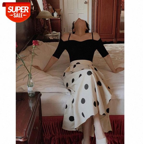 french retro female high waist slim polka dot skirt mid-length a-line pleated umbrella #qs3a, Black;gray
french retro female high waist slim polka dot skirt mid-length a-line pleated umbrella #qs3a, Black;gray