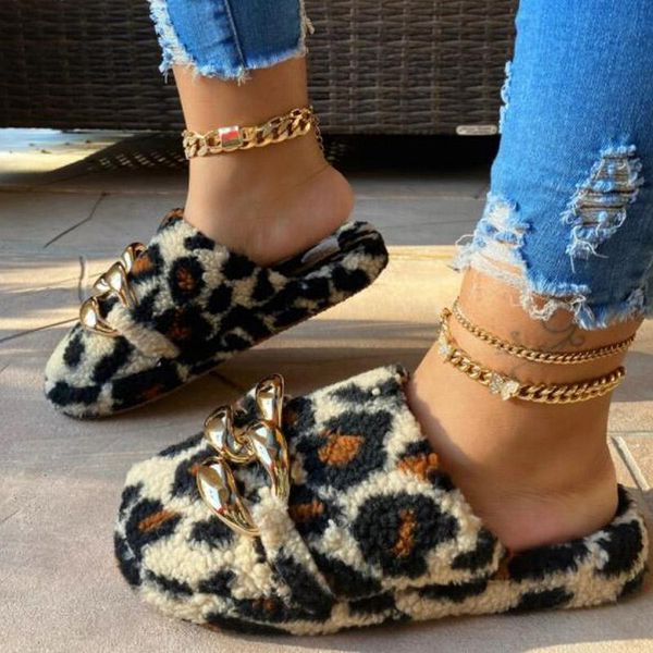 slippers women flat female metal decoration leopard pattern round toe thick bottom short plush slides ladies shoes, Black
slippers women flat female metal decoration leopard pattern round toe thick bottom short plush slides ladies shoes, Black