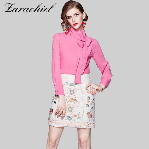 elegant solid pink bow shirt blouse + flower embroidery slim fit hip mini skirt suit women spring summer two pieces set 210416, White
elegant solid pink bow shirt blouse + flower embroidery slim fit hip mini skirt suit women spring summer two pieces set 210416, White