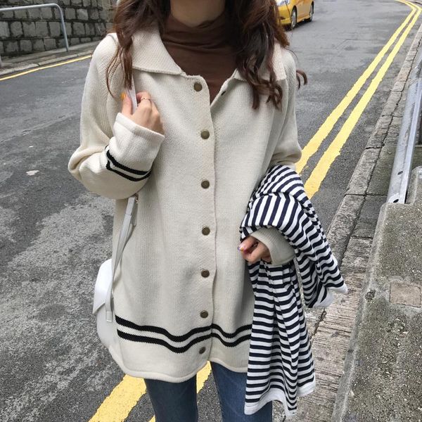 women's sweaters 2021 autumn and winter sweet single breasted button stripe knitted warm womens cardigans (c8503), White;black
women's sweaters 2021 autumn and winter sweet single breasted button stripe knitted warm womens cardigans (c8503), White;black