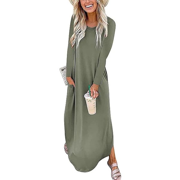 casual dresses loose pocket maxi dress solid color slit long sleeve o neck boho plus size pullover robe 40#, Black;gray
casual dresses loose pocket maxi dress solid color slit long sleeve o neck boho plus size pullover robe 40#, Black;gray