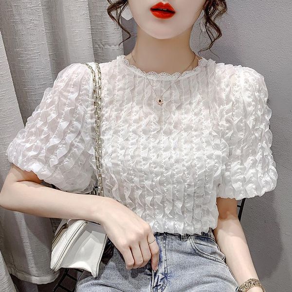 women's blouses & shirts 2021 women summer elegant all-match chiffon blouse female sweet o-neck puff short sleeve mesh lady casual sol, White
women's blouses & shirts 2021 women summer elegant all-match chiffon blouse female sweet o-neck puff short sleeve mesh lady casual sol, White